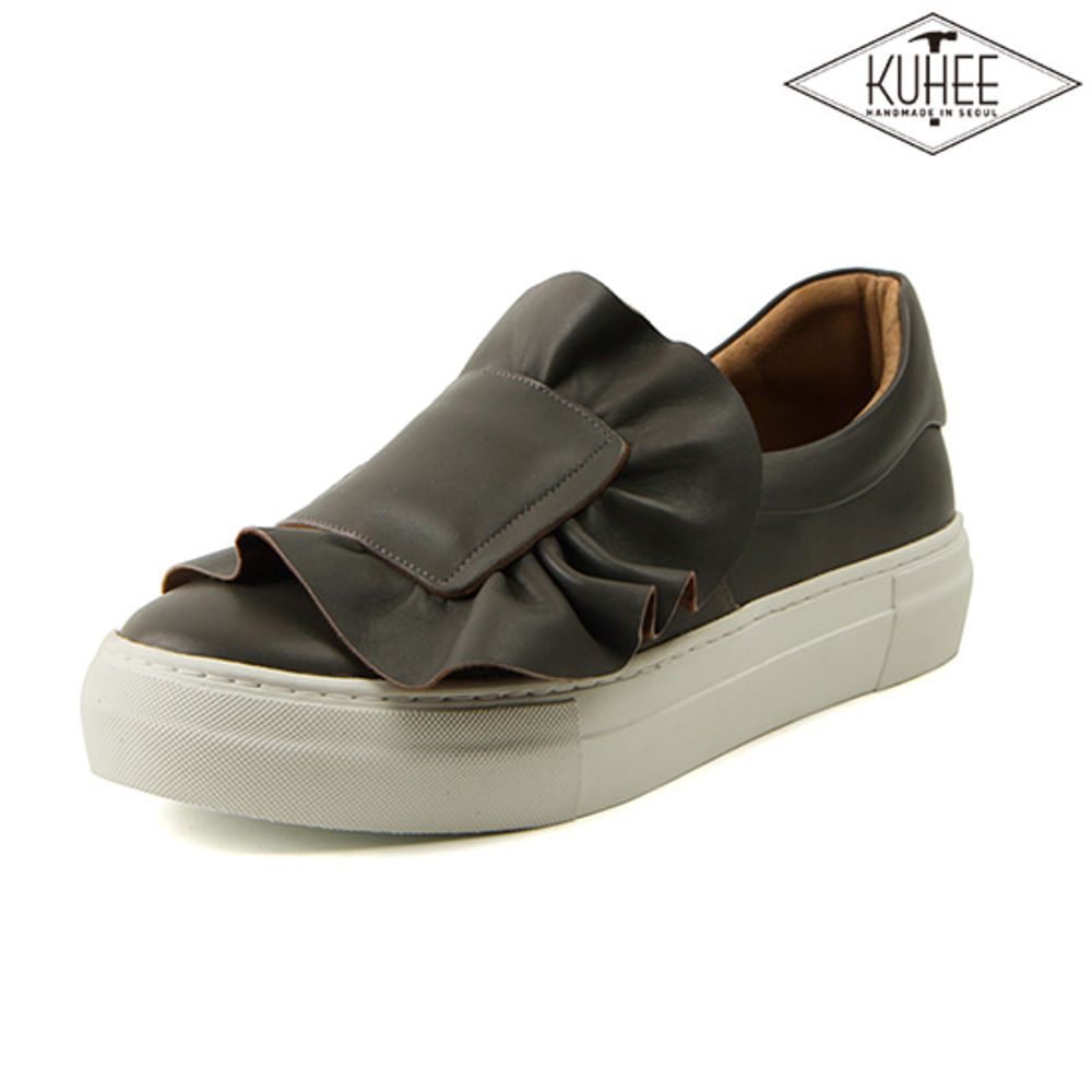 [KUHEE] Slip-on(6703)-GR 3.5cm-Sneakers Ruffle Suede Cushion Tall Daily Handmade Shoes-Made in Korea